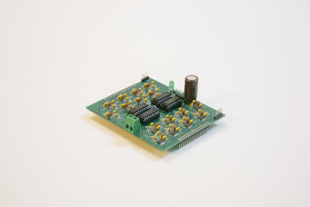 One of the custom driver boards, populated with shift registers and coil drivers.